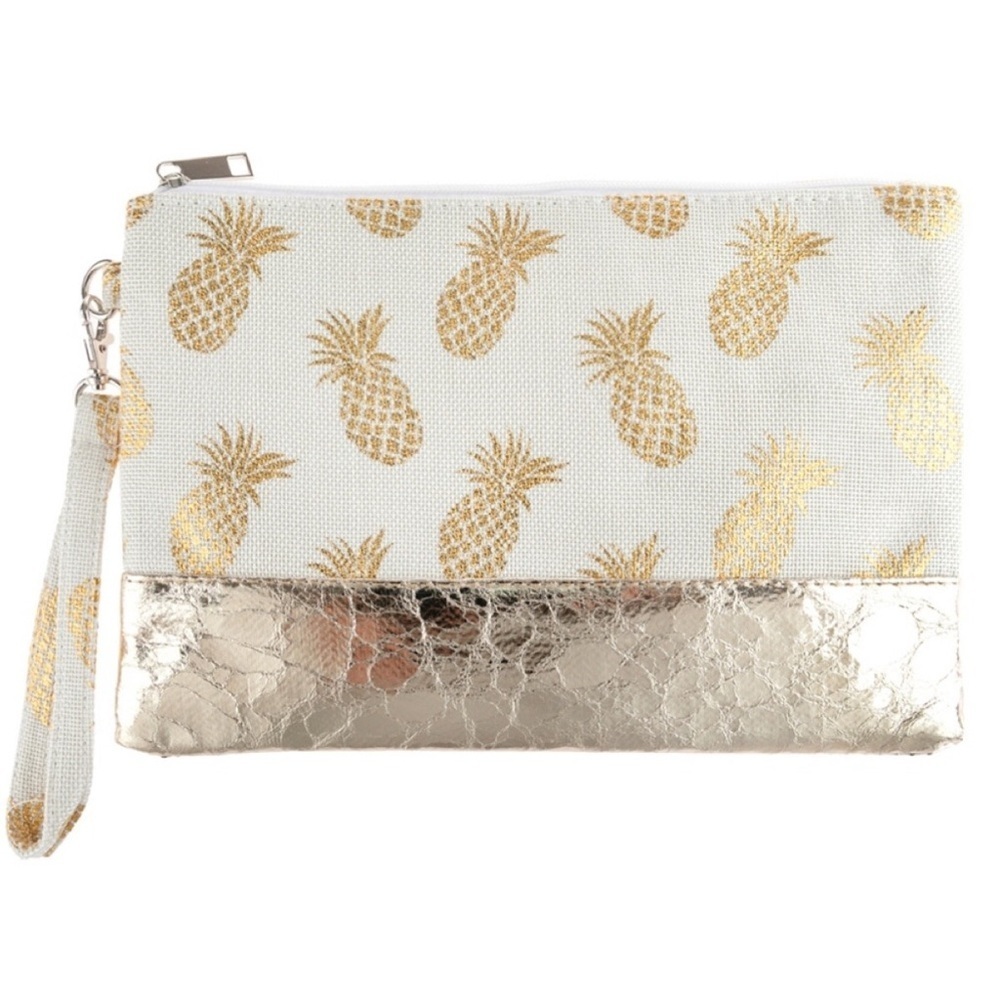 🆕Pineapple/gold print wristlet